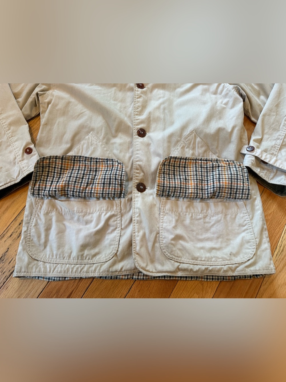 Vtg J. Crew Oarsman Corduroy Collar Barn Jacket Chore Coat Field Men’s Sz M Tan - Picture 3 of 16